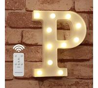 Luci a LED con telecomando, dimmer e timer, insegna luminosa con numeri e lettere dell'alfabeto per la decorazione da parete della camera da letto, luci a batteria per matrimoni, compleanni (P)
