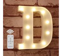 Luci a LED con telecomando, dimmer e timer, insegna luminosa con numeri e lettere dell'alfabeto per la decorazione da parete della camera da letto, luci a batteria per matrimoni, compleanni (D)