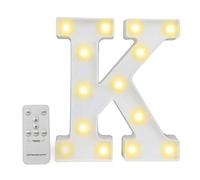 Luci a LED con telecomando, dimmer e timer, insegna luminosa con numeri e lettere dell'alfabeto per la decorazione da parete della camera da letto, luci a batteria per matrimoni, compleanni (K)