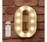 Luci a LED con telecomando, dimmer e timer, insegna luminosa con numeri e lettere dell'alfabeto per la decorazione da parete della camera da letto, luci a batteria per matrimoni, compleanni (O)