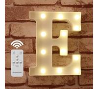 Luci a LED con telecomando, dimmer e timer, insegna luminosa con numeri e lettere dell'alfabeto per la decorazione da parete della camera da letto, luci a batteria per matrimoni, compleanni (E)