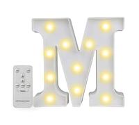 Luci a LED con telecomando, dimmer e timer, insegna luminosa con numeri e lettere dell'alfabeto per la decorazione da parete della camera da letto, luci a batteria per matrimoni, compleanni (M)