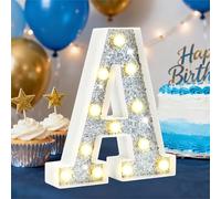 Luci a LED per lettere a forma di tenda foranea, con lettere argentate, con brillantini, alimentate a batteria, per la luce notturna, feste di compleanno, matrimoni, decorazione natalizia, lettera A