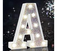 Luci a LED per lettere a forma di tenda foranea, con lettere argentate, con brillantini, alimentate a batteria, per la luce notturna, feste di compleanno, matrimoni, decorazione natalizia, lettera A