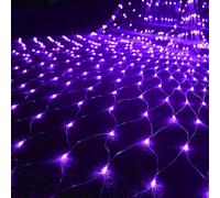 Luci a Rete Natalizie, luci a Maglie collegabili, Adattatore Sicuro a Bassa Tensione con 8 modalità per Alberi di Natale, cespugli (Viola, 1,5 m x 1,5 m, 96 LED)
