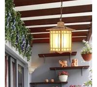 Luci a Sospensione per Esterni in Stile Giapponese Impermeabili - Lampada a Sospensione in Alluminio Nero per Giardino, Balcone, corridoio, corridoio, Veranda - Plafoniera con Cornice Quadrata