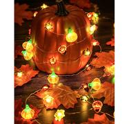 Luci a stringa a forma di zucca, luci fatate 3D a forma di zucca, ghianda e foglia d'acero, luci a stringa colorate per la stanza, 30 LED a forma di ghianda, zucca e foglia, luci autunnali, ghirlanda 