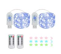 Luci a stringa a LED, 50 LED, funzione timer, 8 modalità Luci a stringa USB impermeabili per esterni/interni con telecomando per camera da letto, cortile, matrimonio, Natale, fai da te, ecc. (Blu)