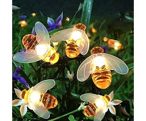 Luci a stringa solare da giardino 8 modalità 50 LED api da miele luci a forma di fata a energia solare impermeabili da esterno patio cortile decorazione per interni festa estiva (bianco caldo)