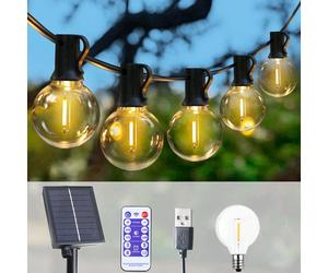 Luci a stringa solari G40, luci a corda solari per esterni, luci solari a LED, adatte per giardino, festa, cortile, matrimonio, strada, decorazione per patio 12,5 m/41 piedi 25 lampadine,7m/23ft 10 la