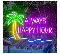 Luci al Neon Da Parete Insegna Al Neon "Auguri Happy Hour" Da Appendere Alla Parete, Per Bar Estivi, Feste, Casa 55X35cm(E)