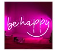 Luci al Neon Da Parete Insegna Al Neon "Be Happy" Alimentata Tramite USB, Decorazione Per Stanza, LED Rosa Portatile, Decorazione Da Parete Per Casa, Feste, 21.5cmх43cm