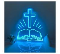 Luci al Neon Da Parete Insegna Al Neon Con Scritta Bibbia Aperta, Decorazione Per La Casa, Fede Religiosa, Camera Da Letto, Attività Commerciali Minimarket 58cm(Style A)