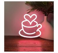 Luci al Neon Da Parete Insegna Al Neon Love, Tazza Da Caffè Con Cuore Per Bar 22,8 Cm X 24 Cm(C)