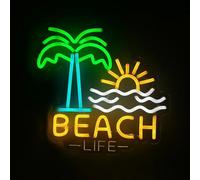 Luci al Neon Da Parete Insegna Al Neon "Spiaggia, Vita Da Spiaggia", Con Scritta "Surf, Sabbia, Spiaggia, Palme, Sole, Montagna", Decorazione Per Cameretta Dei Bambini, 42.7x40.8cm
