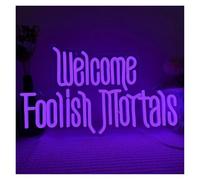 Luci al Neon Da Parete Insegna Al Neon "Welcome Foolish Mortals" Per Decorazioni Murali, Stile Spettrale, Gotico, Infestato, Bara, Lampada A LED Per Feste, 24cmх41cm
