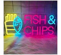 Luci al Neon Da Parete Patatine Fritte Di Pesce Fritto In Stile Francese, Insegne Al Neon Per Hamburger, Negozi, Ristoranti E Bar, Rendi Il Tuo Negozio Più Attraente 50X22cm