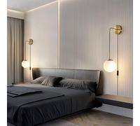 Luci Creative Plug in Applique da Parete Set di 2 - Globo in Vetro con Spina e Cavo, Lampada Mid Century per Camera da Letto e Soggiorno (Oro-du)