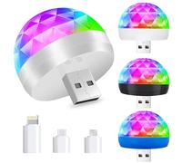 Luci da Discoteca USB, Mini Sfera da Discoteca, Mini Luci a Sfera Discoteca, Mini Luce RGB Palcoscenic, Portatile Luce Discoteca con Adattatori, Mini Palla da Discoteca per Feste, Club, Karaoke