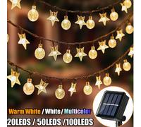 Luci da giardino solari da esterno, luci a stringa con stelle e sfere di cristallo, luci da fata da esterno impermeabili a 8 modalità, 20/50/100 LED, luci da fata solari per giardino, matrimonio, fest