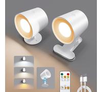 Luci da lettura a LED con clip, lampada da parete con batteria ricaricabile, 3 colori e dimmerabili touch e telecomando, lampade da parete senza fili per soggiorno, camera da letto (bianco, 2)