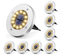 Luci da pavimento a energia solare 12 LED 8 pezzi bianco caldo in acciaio inox