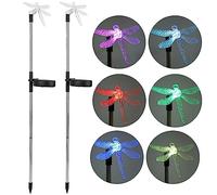 Luci da prato, 2 pezzi Unica libellula LED solare Luce da prato che cambia colore Decorazione di pali da giardino per cortile Patio Via Cortile Ornamento da giardino