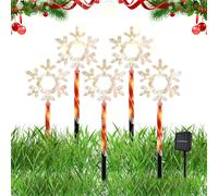 Luci da Sentiero Natalizie da Esterno,5 Pezzi Luci Natalizie a Fiocco di Neve | Lampada LED Impermeabile da Picchetto per Passaggi Giardini Feste Capodanno Inverno