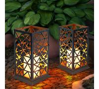 Luci Decorative Esterni Lanterna Solare LED Candela Ruggine Verde Effetto Fuoco