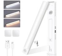 Luci del gabinetto, LED 3 colori sotto il controsoffitto luce senza fili sensore di movimento, lampade da armadio Dimmerabile magnetico Ricaricabile per la cucina, armadio, scala 12-inch/1 Pack