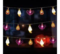 Luci di Halloween, luci a batteria per Halloween, 6,1 m, 40 luci LED 3D a forma di zucca, pipistrello, fantasma, luce fatata per finestre, decorazioni per interni ed esterni
