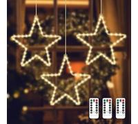 Luci di Natale a LED, 3 pezzi, con ventosa a LED, con telecomando, 8 modalità da appendere alla finestra con ventose, per finestre, balcone, feste (bianco caldo)