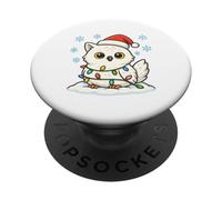 Luci di Natale avvolte su un simpatico gufo delle nevi amante degli animali PopSockets PopGrip Adesivo