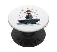 Luci di Natale avvolte sulla portaerei Gerald USS Fun PopSockets PopGrip Adesivo