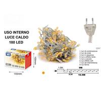 LUCI DI NATALE CATENA LUMINOSA 180 LED BIANCO CALDO FILO TRASPARENTE INT ESTERNO [EEK: A+++]