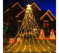 Luci di Natale con Stella, Elktry Luci Natalizie da Esterno 345LEDs 9*3.5m con 8Modalita Temporizzatore, Luci Albero Natale con 30.5cm Stella Impermeabile per Finestra Giardino Terrazza, Bianco Caldo