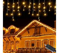Luci di Natale da Esterno Cascata 10m 400LEDs Tenda Luminosa Natale con 8 Modalità, Timer, Funzione di Memoria, IP44 Impermeabile, Luci Natale Esterno per Balconi, Gronda, Feste, Bianco caldo