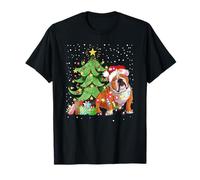 Luci di Natale Divertenti Bulldog Inglese Cane Corrispondente Maglietta