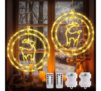 Luci di Natale Finestra, 2 Pezzi 80 LED Renna di Natale Luminosa a Batteria, 8 Modalità LED Luci Natale con Timer, Bianco Caldo Impermeabili Decorazioni Natalizie Luci Interno Esterno Casa Festa Porte