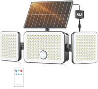 Luci di sicurezza per esterni con sensore di movimento a 233 LED, orientabili a 360°, 3 teste, luce solare da parete con 3 modalità di distanza, impermeabile IP65, per porta d'ingresso, cortile