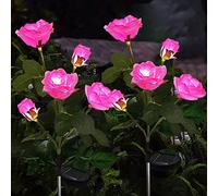 Luci Giardino Energia Solare - 2 Pezzi LED solari da giardino con 10 fiori di rosa,Led Luci Solari Giardino Decorative per giardino prato pati yard Pathway marciapiedi(rosa)