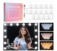 Luci Hollywood 14 Lampadine per Specchio Trucco, Filo Perfettamente Nascosti, 3 Colori e 10 Intensità Regolabile, Luci Make Up da Trucco Adesive, Kit Luce LED Specchio Camera da Letto