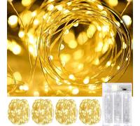 Luci LED a Batteria Catena Luminose - 2 Modalità 4 Pezzi 5 Metri 50 Led Stringa Luci Rame Filo Ghirlanda Lucine per Natale Matrimonio Decorative Festa Interno Natalizie Letto Camera, Bianco Caldo