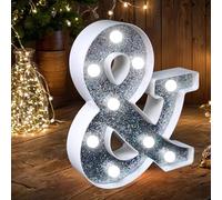 Luci LED a Lettera Marquee, Insegna con Lettere Glitterate Argento Illuminate, Luce Notturna Alimentata a Batteria per Festa di Compleanno Matrimonio Decorazione Casa Baby Shower-&