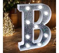 Luci LED a Lettere Luminose, Insegna con Lettere Glitterate Argentate che si Illuminano Alimentata a Batteria Luce Notturna per Festa di Compleanno Matrimonio Decorazione Casa Baby Shower-B