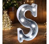 Luci LED a Lettere Luminose, Insegna con Lettere Glitterate Argentate che si Illuminano, Luce Notturna Alimentata a Batteria per Festa di Compleanno, Matrimonio, Decorazione Casa, Baby Shower-S