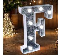 Luci LED a Lettere Luminose, Insegna con Lettere Luminose Glitter Argentato Alimentate a Batteria Luce Notturna per Festa di Compleanno Matrimonio Decorazione Casa Baby Shower-F