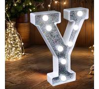 Luci LED a Lettere Luminose, Lettere Luminose con Glitter Argentato che si Illuminano Alimentate a Batteria Luce Notturna per Feste di Compleanno Matrimoni Decorazione Casa Baby Shower-Y