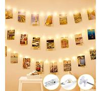Luci LED Camera da Letto Per Foto, 3M 30LED Catena Luminosa a LED con 15 Clips Lampada da Fata Impermeabile Appesa in Camera, Applica a Regalo Ragazza, Decorazioni Festa, Matrimonio(bianco caldo)