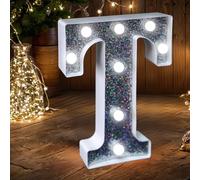 Luci LED con lettere argentate brillanti, alimentate a batteria, luce notturna per feste di compleanno, matrimoni, decorazione della casa, baby shower, T